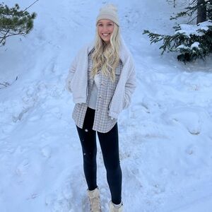 Plaid Shirt Jacket in Cream and Brown